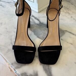 Stuart Weitzman Black Heels Ankle-Strap Sandals